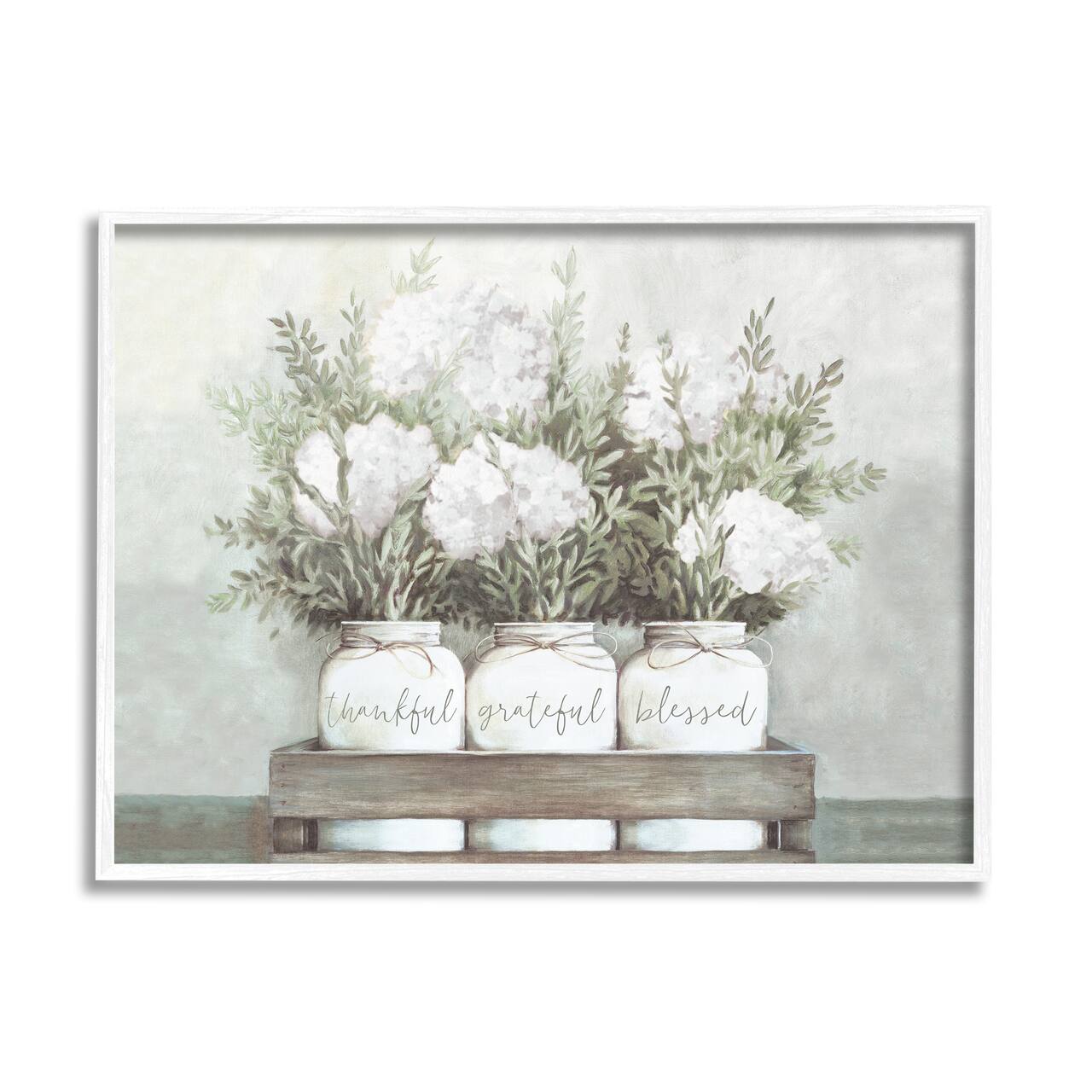 Stupell Industries Pristine Hydrangea Bouquets Thankful Grateful Blessed Sentiment in White Frame Wall Art